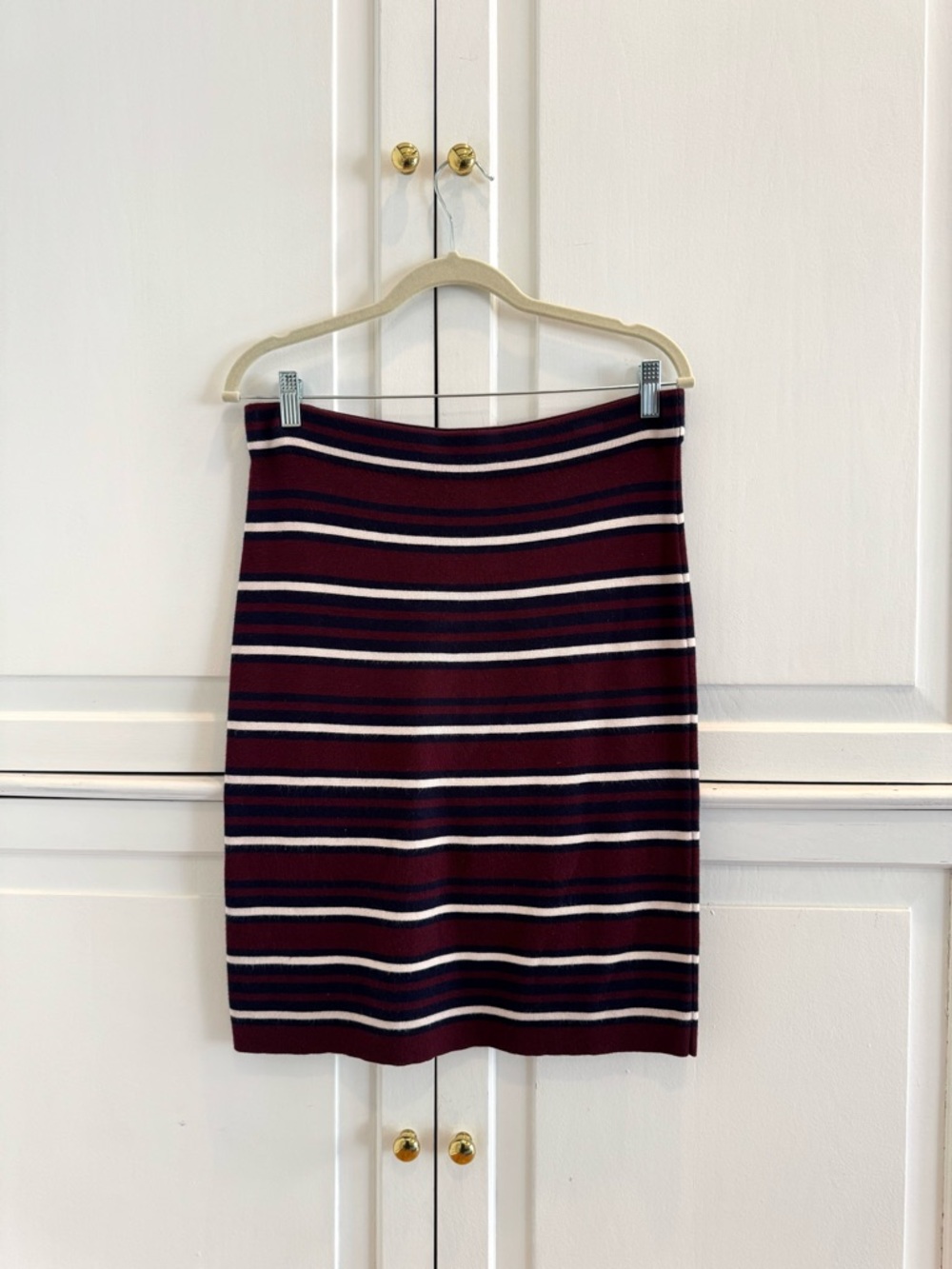 LOFT Striped Pencil Skirt in Burgundy, Navy, and White